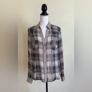 Silver Jeans Plaid Button-Down Shirt in Gray, Cream & Brown